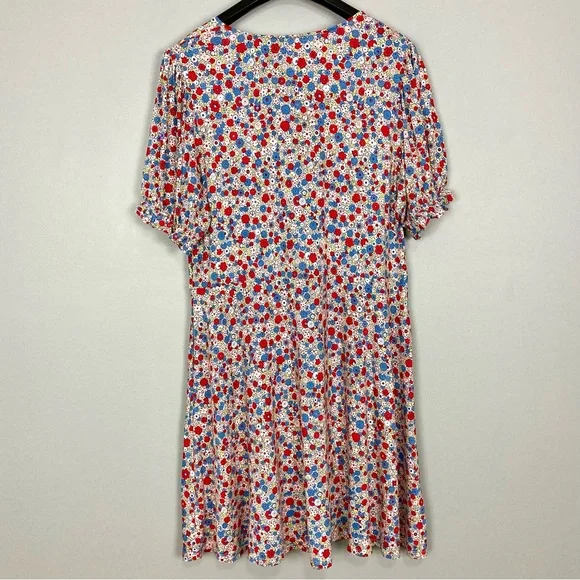 Boden V-Neck Jersey Dress Women’s Size 16 Riviera Blue Floral Stretch Knit Retro - Picture 9 of 12